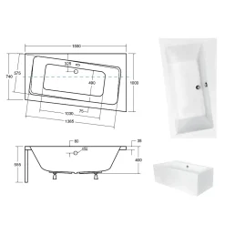 Baignoire Asymétrique|Besco Baignoire asymétrique + tablier blanc + repose tête - INFINITY - 160 x 100 cm - Droite