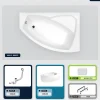 Besco Baignoire asymétrique - 140 x 90 cm - Droite - avec Tablier - Pieds - Repose-tête - Vidage Chrome - RIMA