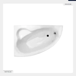 Baignoire Asymétrique|Besco Baignoire asymétrique - 150 x 100 cm - Gauche - avec Tablier - Pieds - Vidage Chrome - NATALIA