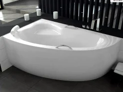 Baignoire Asymétrique|Besco Baignoire asymétrique - 150 x 100 cm - Gauche - avec Tablier - Pieds - Vidage Chrome - NATALIA