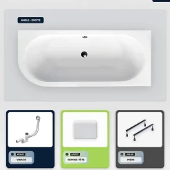 Baignoire Asymétrique|Besco Baignoire asymétrique - 160 x 75 cm - Droite - sans Habillage - avec Pieds - Repose-tête - Vidage Chrome - AVITA
