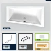 Besco Baignoire asymétrique - 150 x 85 cm - Droite - sans Habillage - avec Pieds - Repose-tête - Étagère bambou - Vidage Chrome - INTIMA
