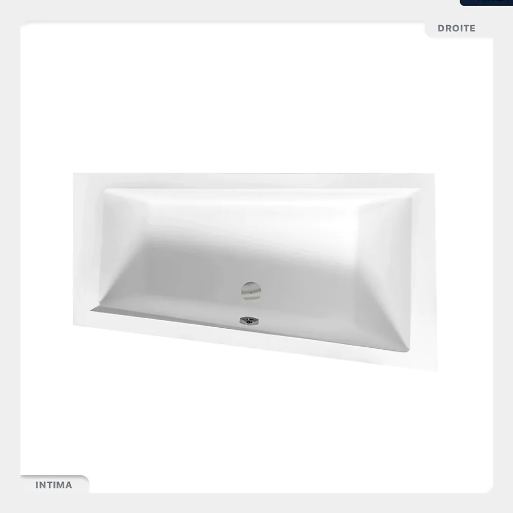 Besco Baignoire asymétrique - 150 x 85 cm - Droite - sans Habillage - avec Pieds - Repose-tête - Étagère bambou - Vidage Chrome - INTIMA