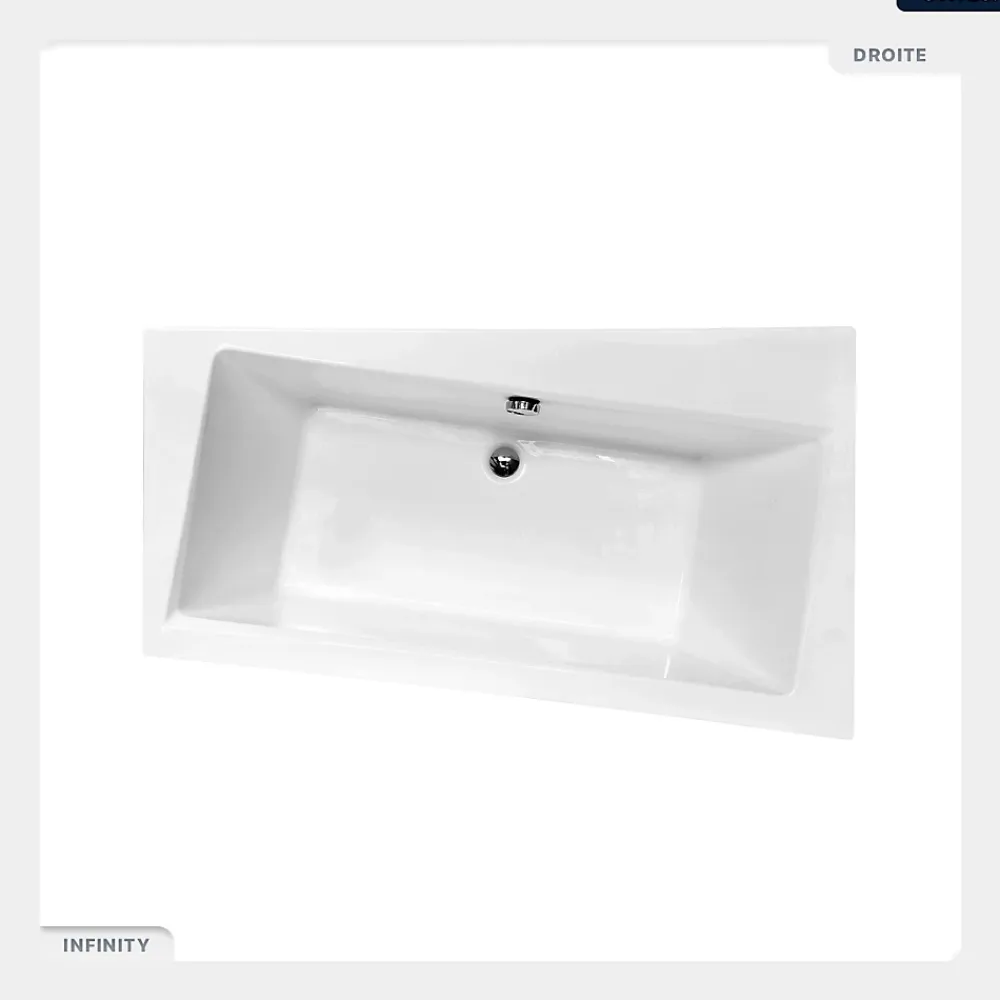 Baignoire Asymétrique|Besco Baignoire asymétrique - 150 x 90 cm - Droite - avec Habillage - Pieds - Vidage Chrome - INFINITY