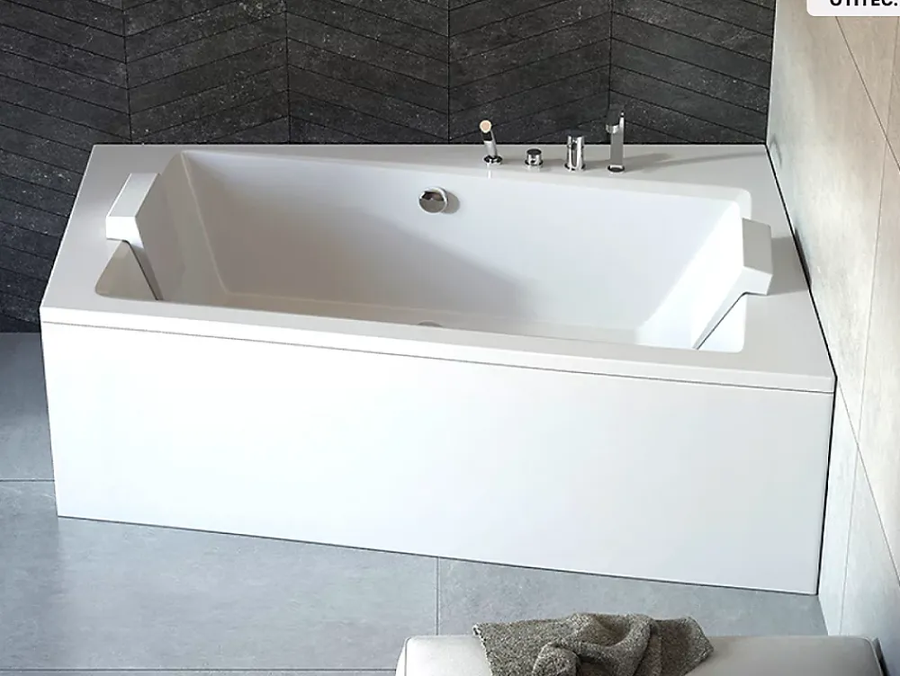 Baignoire Asymétrique|Besco Baignoire asymétrique - 150 x 90 cm - Droite - avec Habillage - Pieds - Vidage Chrome - INFINITY