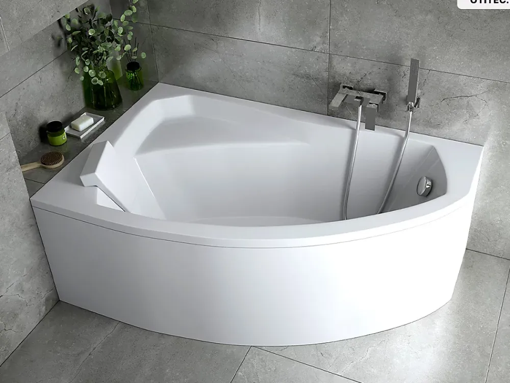 Baignoire Asymétrique|Besco Baignoire asymétrique - 140 x 90 cm - Gauche - avec Tablier - Pieds - Vidage Chrome - RIMA