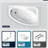 Baignoire Asymétrique|Besco Baignoire asymétrique - 140 x 80 cm - Droite- avec Tablier Blanc - Pieds - Vidage Chrome - CORNEA