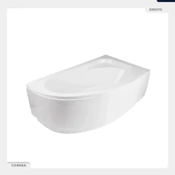Baignoire Asymétrique|Besco Baignoire asymétrique - 140 x 80 cm - Droite- avec Tablier Blanc - Pieds - Vidage Chrome - CORNEA