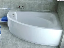 Baignoire Asymétrique|Besco Baignoire asymétrique - 140 x 80 cm - Droite- avec Tablier Blanc - Pieds - Vidage Chrome - CORNEA
