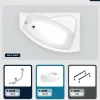 Besco Baignoire asymétrique - 140 x 90 cm - Droite - avec Tablier - Pieds - Vidage Chrome - RIMA