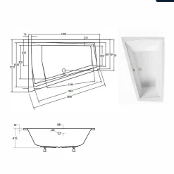 Besco Baignoire asymétrique - 180 x 125 cm - Gauche - sans Habillage - avec Pieds - Vidage Chrome - INTIMA DUO SLIM