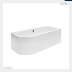 Baignoire Asymétrique|Besco Baignoire asymétrique - 150 x 75 cm - Droite - sans Habillage - avec Pieds - Repose-tête - Vidage Chrome - AVITA