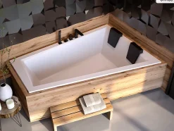 Besco Baignoire asymétrique - 180 x 125 cm - Droite - sans Habillage - avec Pieds - 2 Repose-têtes - Vidage Chrome - INTIMA SLIM