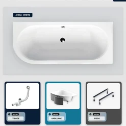 Baignoire Asymétrique|Besco Baignoire asymétrique - 180 x 80 cm - Droite - avec Habillage - Pieds - Vidage Chrome - AVITA SLIM