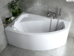 Baignoire Asymétrique|Besco Baignoire asymétrique - 160 x 100 cm - Gauche - avec Tablier - Pieds - Repose-tête - Vidage Chrome - RIMA