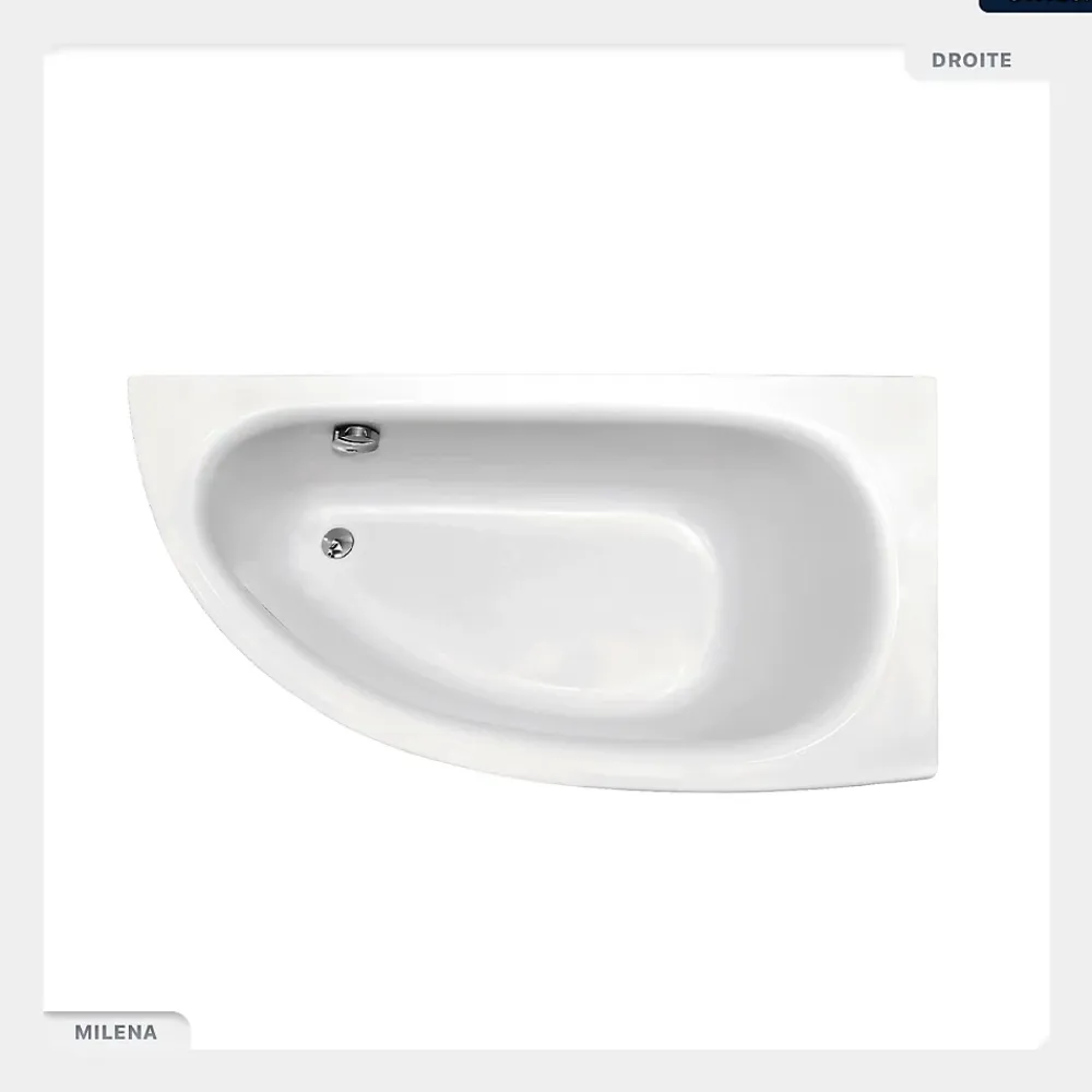 Besco Baignoire asymétrique - 150 x 70 cm - Droite - avec Tablier - Pieds - Poignées - Repose-tête - Vidage Chrome - MILENA PREMIUM
