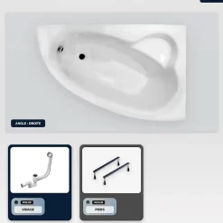 Baignoire Asymétrique|Besco Baignoire asymétrique - 150 x 100 cm - Droite - sans Habillage - avec Pieds - Vidage Chrome - NATALIA