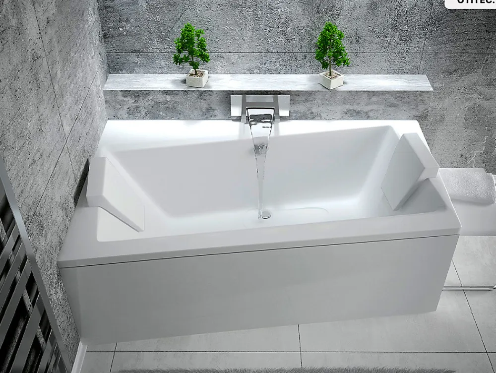 Besco Baignoire asymétrique - 150 x 90 cm - Gauche - avec Tablier Blanc - Pieds - Vidage Chrome - INFINITY