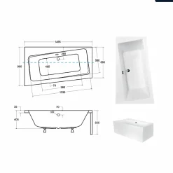 Besco Baignoire asymétrique - 150 x 90 cm - Gauche - avec Tablier Blanc - Pieds - Vidage Chrome - INFINITY