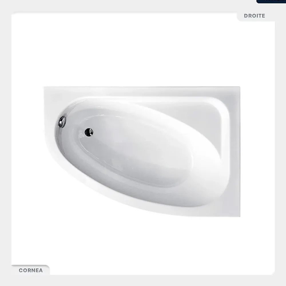 Besco Baignoire asymétrique - 140 x 80 cm - Droite - avec Habillage - Pieds - Vidage Chrome - CORNEA