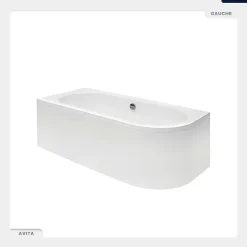 Baignoire Asymétrique|Besco Baignoire asymétrique - 150 x 75 cm - Gauche - sans Habillage - avec Pieds - Vidage Chrome - AVITA