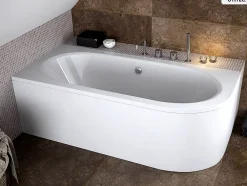 Baignoire Asymétrique|Besco Baignoire asymétrique - 150 x 75 cm - Gauche - sans Habillage - avec Pieds - Vidage Chrome - AVITA