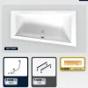 Besco Baignoire asymétrique - 160 x 90 cm - Droite - sans Habillage - avec Pieds - Étagère bambou - Vidage Chrome - INTIMA
