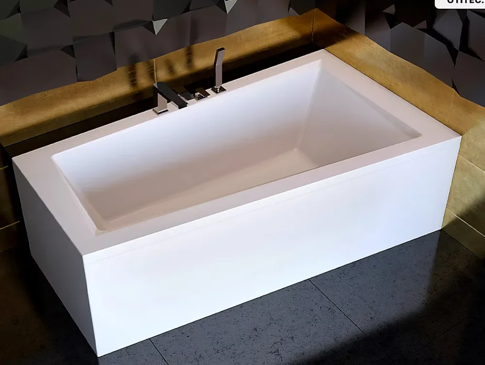 Besco Baignoire asymétrique - 160 x 90 cm - Droite - sans Habillage - avec Pieds - Étagère bambou - Vidage Chrome - INTIMA