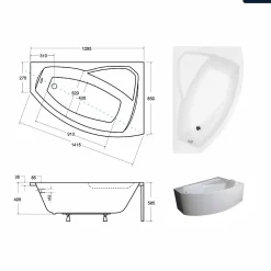 Besco Baignoire asymétrique - 130 x 85 cm - Droite - sans Habillage - avec Pieds - Repose-tête - Vidage Chrome - RIMA