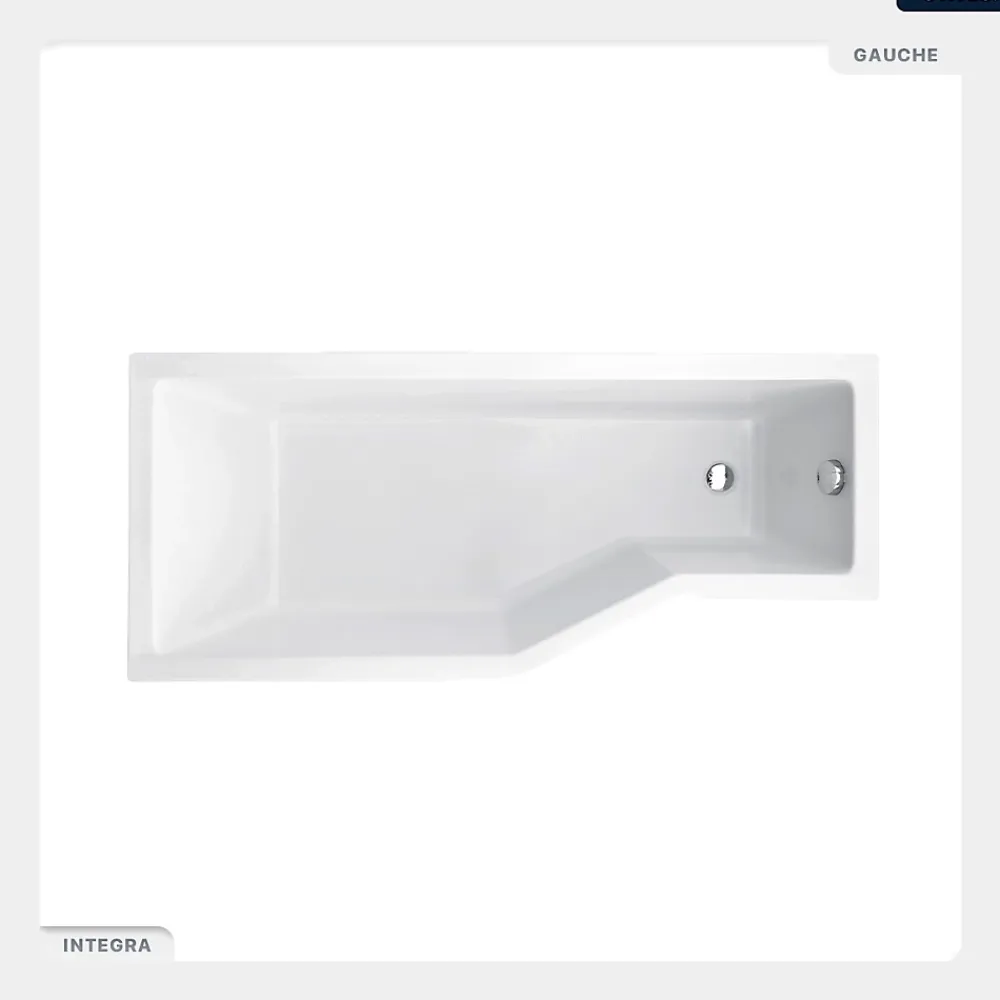 Baignoire Asymétrique|Besco Baignoire asymétrique - 150 x 75 cm - Gauche - avec Habillage - Pieds - Vidage Chrome - INTEGRA