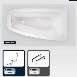 Baignoire Asymétrique|Besco Baignoire asymétrique - 150 x 80 cm - Droite - sans Habillage - avec Pieds - Vidage Chrome - LUNA