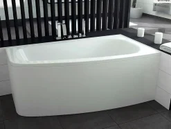 Baignoire Asymétrique|Besco Baignoire asymétrique - 150 x 80 cm - Droite - sans Habillage - avec Pieds - Vidage Chrome - LUNA