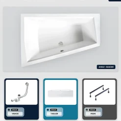 Besco Baignoire asymétrique - 170 x 125 cm - Gauche - avec Tablier - Pieds - Vidage Chrome - INTIMA DUO