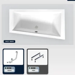 Baignoire Asymétrique|Besco Baignoire asymétrique - 150 x 85 cm - Droite - sans Habillage - avec Pieds - Vidage Chrome - INTIMA