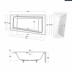 Baignoire Asymétrique|Besco Baignoire asymétrique - 150 x 85 cm - Droite - sans Habillage - avec Pieds - Vidage Chrome - INTIMA