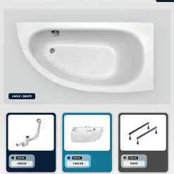 Besco Baignoire asymétrique - 150 x 70 cm - Droite - avec Tablier - Pieds - Vidage Chrome - MILENA
