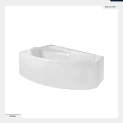 Baignoire Asymétrique|Besco Baignoire asymétrique - 130 x 85 cm - Gauche - avec Tablier - Pieds - Repose-tête - Vidage Chrome - RIMA