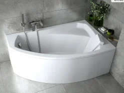 Baignoire Asymétrique|Besco Baignoire asymétrique - 170 x 110 cm - Droite - avec Habillage - Pieds - Vidage Chrome - RIMA