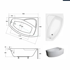 Baignoire Asymétrique|Besco Baignoire asymétrique - 170 x 110 cm - Droite - avec Habillage - Pieds - Vidage Chrome - RIMA