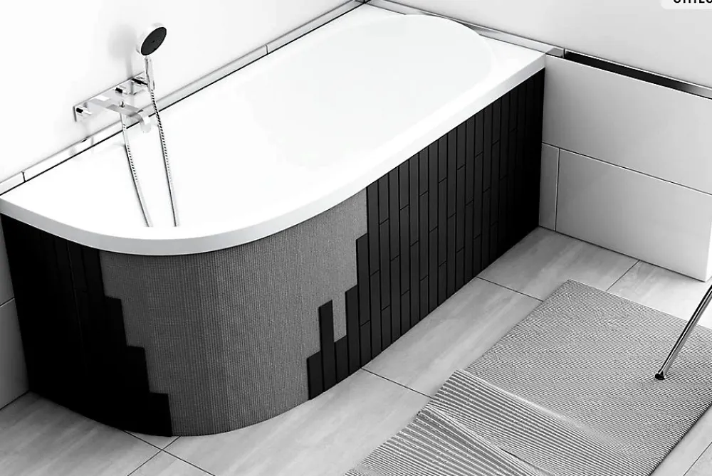 Besco Baignoire asymétrique - 160 x 75 cm - Gauche - avec Habillage - Pieds - Vidage Chrome - AVITA SLIM