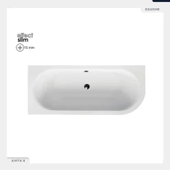 Baignoire Asymétrique|Besco Baignoire asymétrique - 160 x 75 cm - Gauche - sans Habillage - avec Pieds - Vidage Chrome - AVITA SLIM