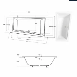 Baignoire Asymétrique|Besco Baignoire asymétrique - 160 x 90 cm - Droite - avec Habillage - Pieds - Vidage Chrome - INTIMA SLIM