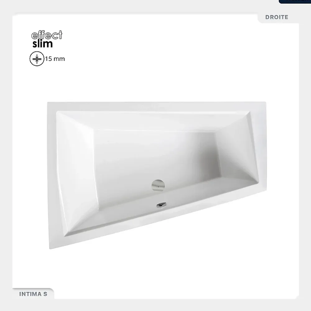 Besco Baignoire asymétrique - 170 x 125 cm - Gauche - avec Habillage - Pieds - 2 Repose-têtes - Vidage Chrome - INTIMA DUO SLIM
