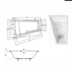 Besco Baignoire asymétrique - 170 x 125 cm - Gauche - avec Habillage - Pieds - 2 Repose-têtes - Vidage Chrome - INTIMA DUO SLIM