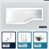 Baignoire Asymétrique|Besco Baignoire asymétrique - 170 x 75 cm - Gauche - avec Habillage - Pieds - Pare Baignoire 3 Volets - Vidage Chrome - INTEGRA