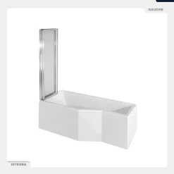Baignoire Asymétrique|Besco Baignoire asymétrique - 170 x 75 cm - Gauche - avec Habillage - Pieds - Pare Baignoire 3 Volets - Vidage Chrome - INTEGRA
