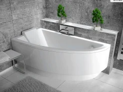 Baignoire Asymétrique|Besco Baignoire asymétrique - 140 x 70 cm - Gauche - avec Habillage - Pieds - Vidage Chrome - PRAKTIKA
