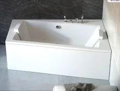 Besco Baignoire asymétrique - 170 x 110 cm - Droite - avec Tablier Blanc - Pieds - Vidage Chrome - INFINITY