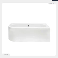 Baignoire Asymétrique|Besco Baignoire asymétrique - 150 x 75 cm - Droite - sans Habillage - avec Pieds - Repose-tête - Étagère bambou - Vidage Chrome - AVITA