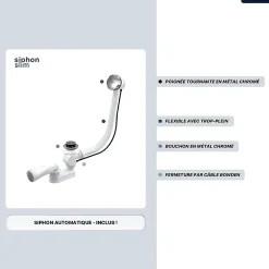 Baignoire Asymétrique|Besco Baignoire asymétrique - 150 x 75 cm - Droite - sans Habillage - avec Pieds - Repose-tête - Étagère bambou - Vidage Chrome - AVITA
